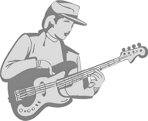 An illustration of a person playing a bass guitar.